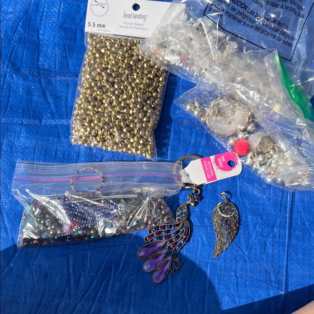 Craft beads & Purple and Silver Keychain with Wing Charm